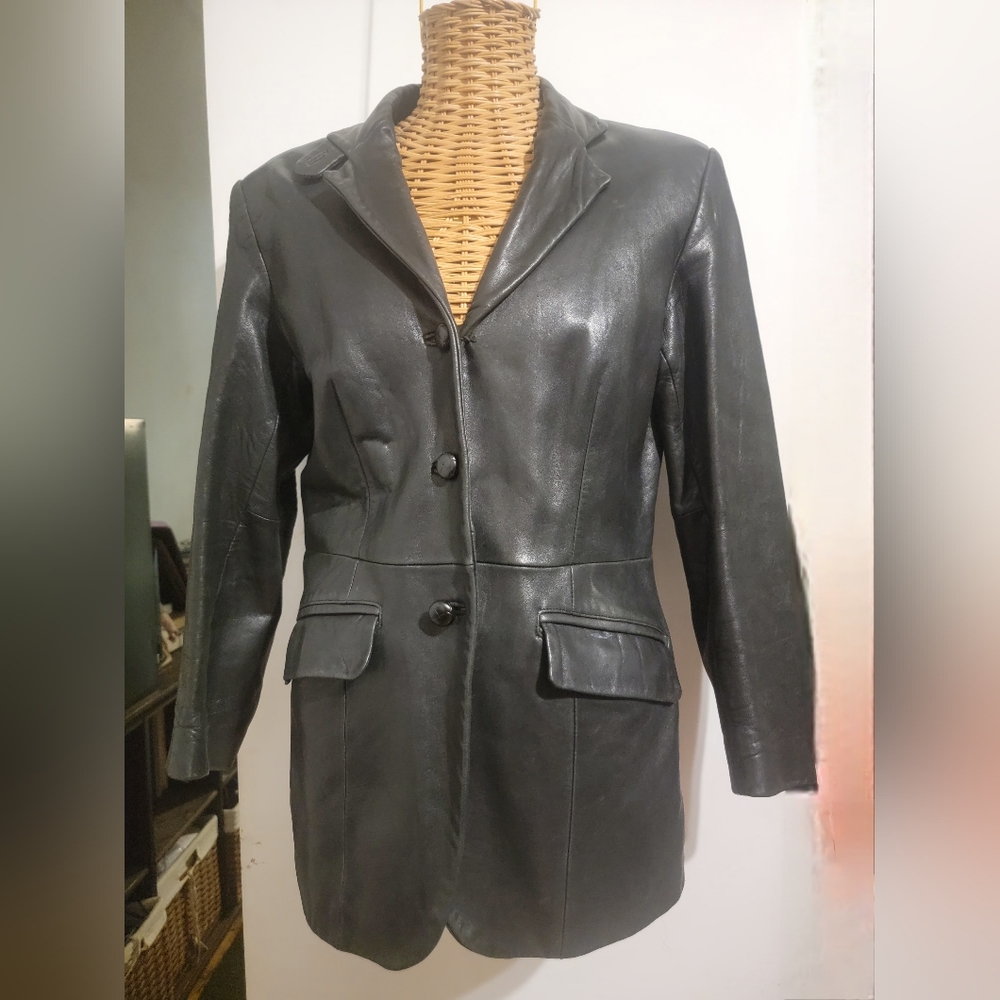 Ann Taylor Sleek Black Leather Blazer